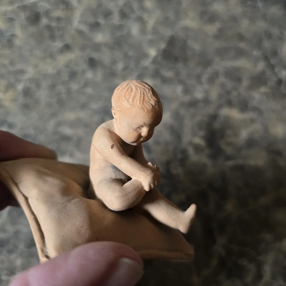 Antique P Ipsen Copenhagen Denmark Terracotta Child Figurine #443 Eneret 1800s